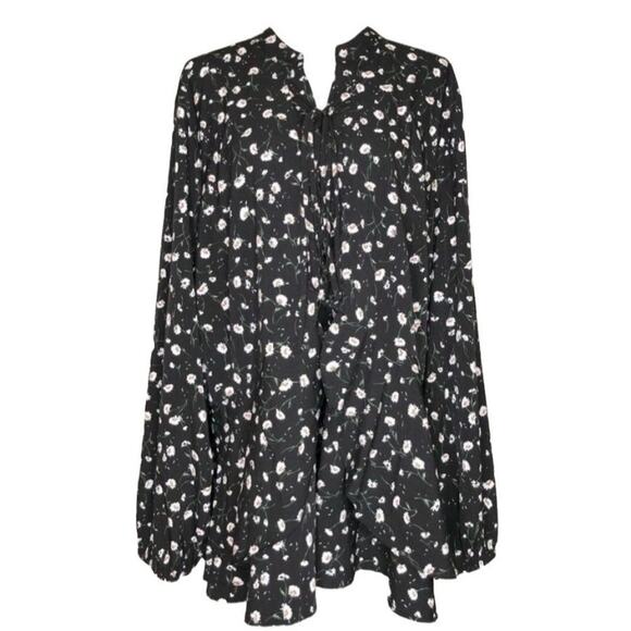 Lane Bryant Black Floral Lace-Up Peplum Tunic | Women's Size 26 - Picture 1 of 5